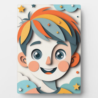 Whimsical Dream Boy in Layered Paper-Cut Style Fotoplatte