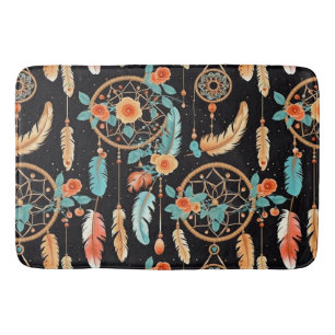Whimsical Dreamcatchers boho blumenschwarz aquamar Badematte