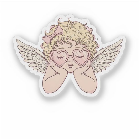 Whimsical Dreamscape Cherub with Hear Aufkleber (Vorderseite)