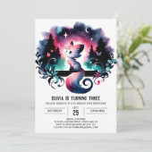 Whimsical Dreamy Cat Birthday Einladung (Stehend Vorderseite)