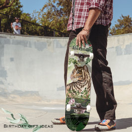 Whimsical Dschungle Tiger tropische Blätter Skateb Skateboard