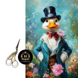 Whimsical Duck in Blue Bonnet Decoupage Seidenpapier
