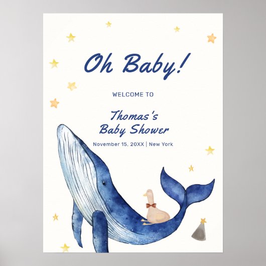 Whimsical Duck Stars Whale Baby Dusche Willkommen Poster (Vorne)