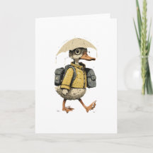 Whimsical Duck Walking in Rain Art