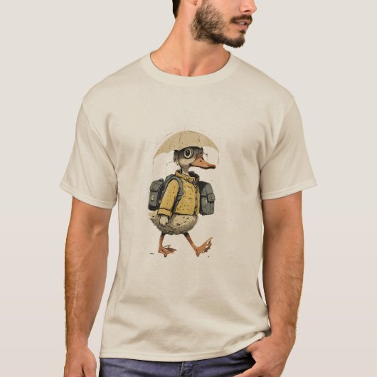 Whimsical Duck Walking in Rain Art T-Shirt (Vorderseite)