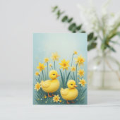 Whimsical Duckling Duo mit Affodien Postkarte (Stehend Vorderseite)