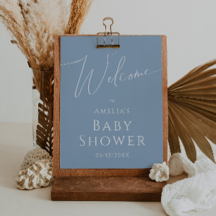 Whimsical Dusty Blue BegrüßungsBabyduschzeichen Poster