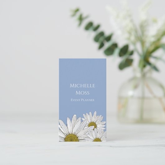 Whimsical Dusty Blue Boho Botanical Daisies Visitenkarte (Stehend Vorderseite)