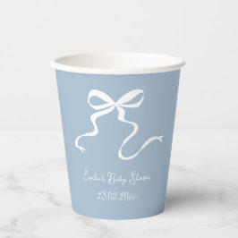 Whimsical Dusty Blue Bow Baby Dusche Pappbecher