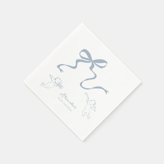 Whimsical Dusty Blue Bow Babydusche Napkin Serviette (Ecke)