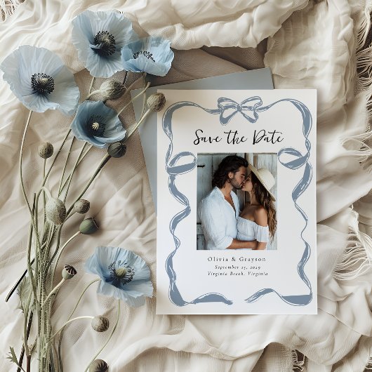Whimsical Dusty Blue Bow Save the Date