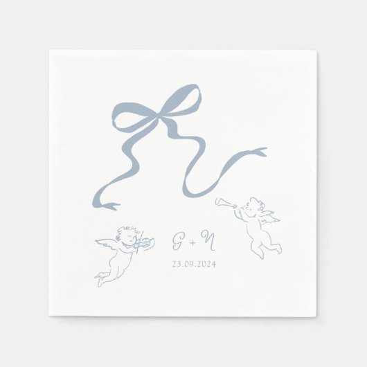 Whimsical Dusty Blue Bow Wedding Napkin Serviette (Vorderseite)
