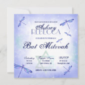 Whimsical Dusty Blue Dragonflies Bat Mitzvah Einladung (Vorderseite)
