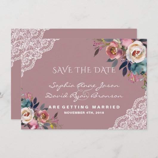 Whimsical Dusty Blue Dusty Rose Blume Hochzeit Save The Date (Vorne/Hinten)