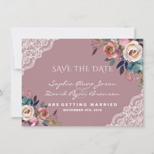 Whimsical Dusty Blue Dusty Rose Blume Hochzeit Save The Date (Vorderseite)