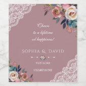 Whimsical Dusty Blue Dusty Rose Blume Hochzeit Weinetikett (Einzelnes Label)