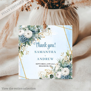 Whimsical Dusty Blue Flowers Gold Frame Vielen Dan Geschenkanhänger