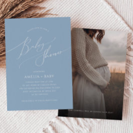 Whimsical Dusty Blue | Foto Babydusche Einladung