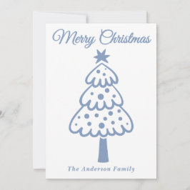 Whimsical Dusty Blue Hand Drawn Weihnachtsbaum Feiertagskarte