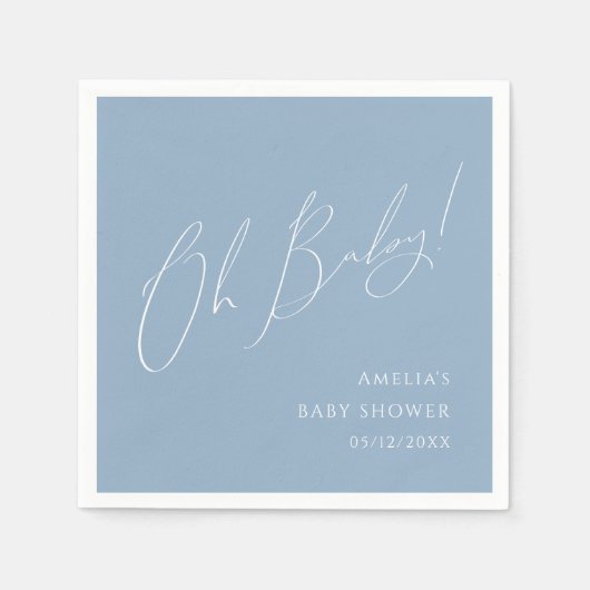Whimsical Dusty Blue Oh Baby Dusche Napkins Serviette (Vorderseite)