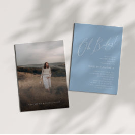 Whimsical Dusty Blue Oh Baby! Foto Babydusche Einladung