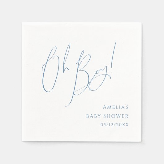 Whimsical Dusty Blue Oh Boy! Babyparty Serviette (Vorderseite)