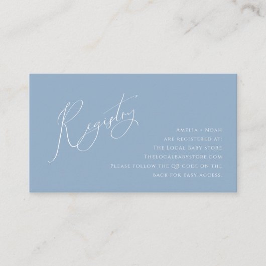 Whimsical Dusty Blue QR Code Baby Registry Begleitkarte (Vorderseite)