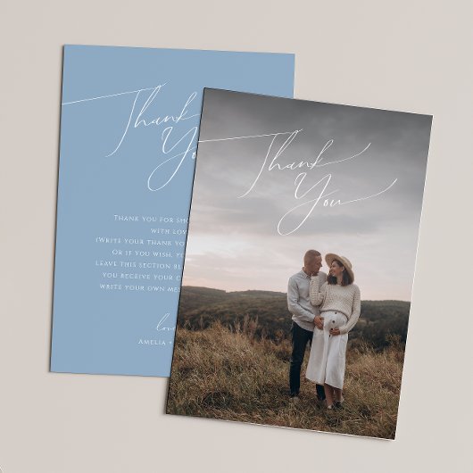 Whimsical Dusty Blue Vertical Foto Babydusche Dankeskarte