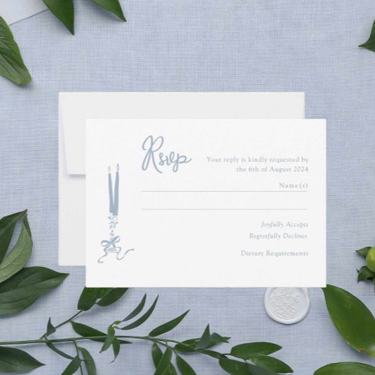 Whimsical Dusty Blue Wedding RSVP Card