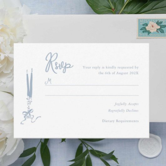 Whimsical Dusty Blue Wedding RSVP Card