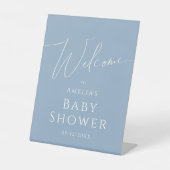 Whimsical Dusty Blue Welcome Baby Dusche Sockelschild (Vorderseite)