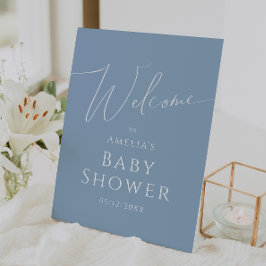Whimsical Dusty Blue Welcome Baby Dusche Sockelschild