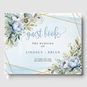 Whimsical Dusty Blue White Gold Peonies Gästebuch (Vorderseite)