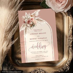 Whimsical Dusty Pink Pampas Arch Wedding Einladung