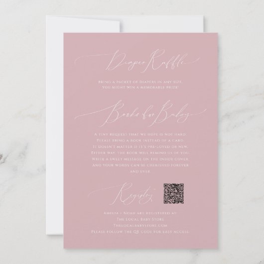Whimsical Dusty Rose | Alles in einer Babydusche Einladung (Rückseite)