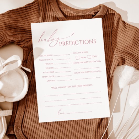 Whimsical Dusty Rose Baby Shower Predictions Card Einladung