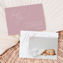 Whimsical Dusty Rose Danke Baby Ankündigung