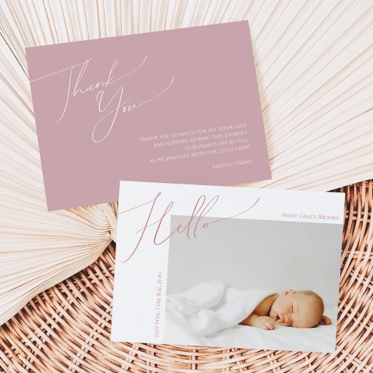 Whimsical Dusty Rose Danke Baby Ankündigung