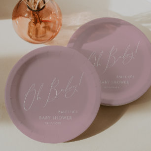 Whimsical Dusty Rose Oh Baby! Baby Shower Pappteller