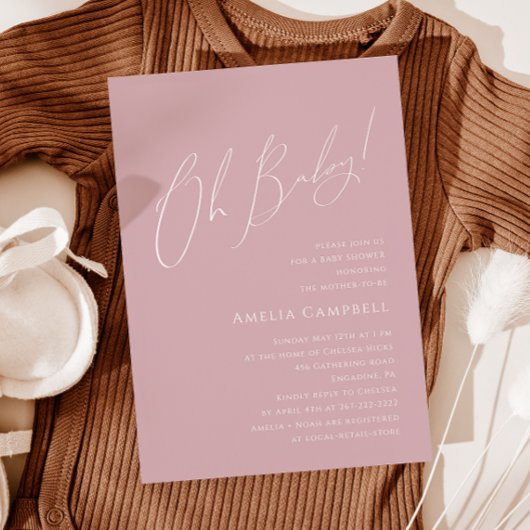 Whimsical Dusty Rose Oh Baby! Babyparty Einladung
