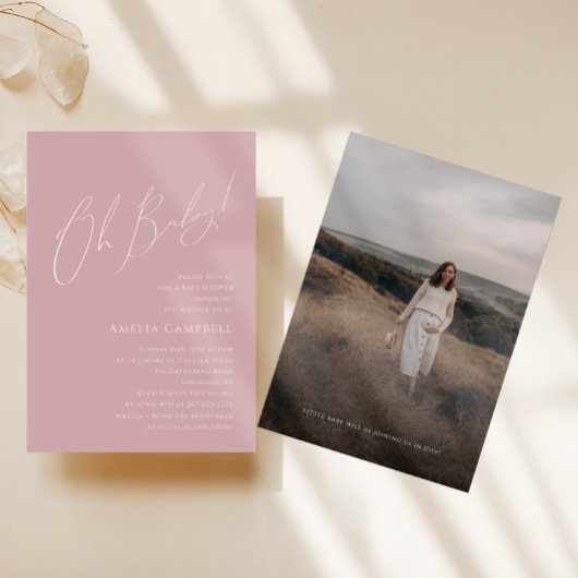Whimsical Dusty Rose Oh Baby! Foto Babydusche Einladung