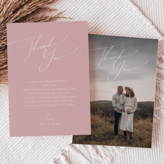 Whimsical Dusty Rose Vertikales Foto Kinderdusche Dankeskarte