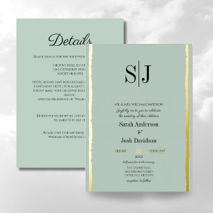 Whimsical Earth Tone Blue Gold Monogram Wedding Folieneinladung