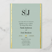 Whimsical Earth Tone Blue Gold Monogram Wedding Folieneinladung (Vorderseite)