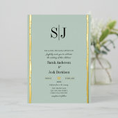 Whimsical Earth Tone Blue Gold Monogram Wedding Folieneinladung (Stehend vorne)
