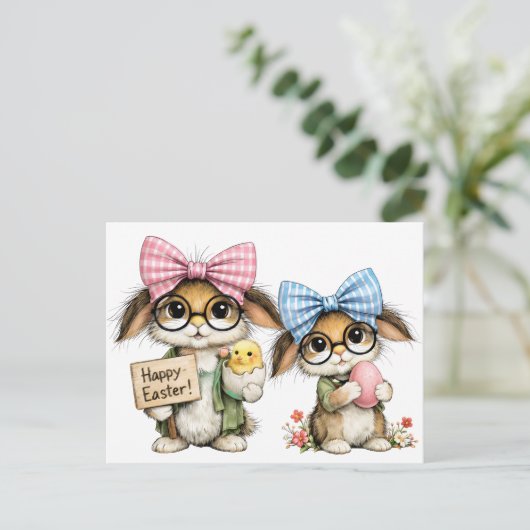 Whimsical Easter Bunnies  Postkarte (Stehend Vorderseite)