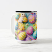Whimsical Easter bunny and colourful egg pattern c Zweifarbige Tasse (Vorderseite Links)