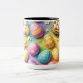 Whimsical Easter bunny and colourful egg pattern c Zweifarbige Tasse (Mittel)