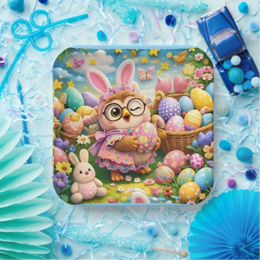 Whimsical Easter bunny and colourful eggs Pappteller (Party)