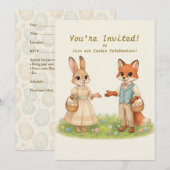 Whimsical Easter Bunny & Fox Party Invitation Einladung (Vorne/Hinten)